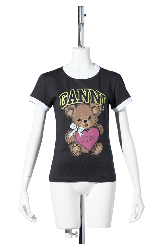 BASIC COTTON JERSEY BEAR FITTED T-SHIRT / PHANTOM