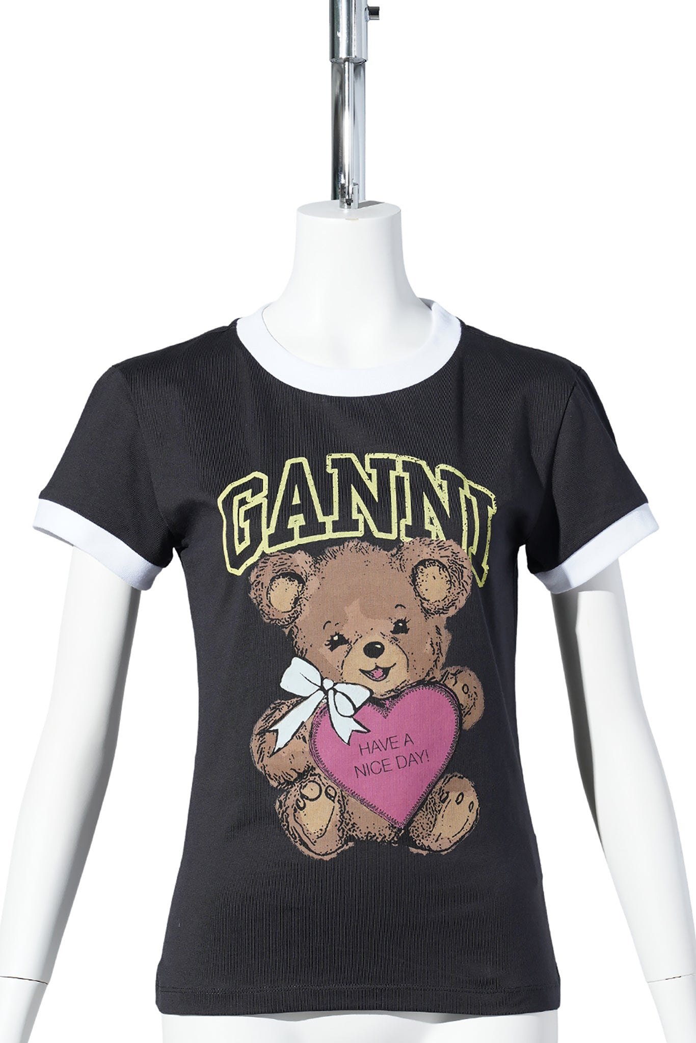 BASIC COTTON JERSEY BEAR FITTED T-SHIRT / PHANTOM