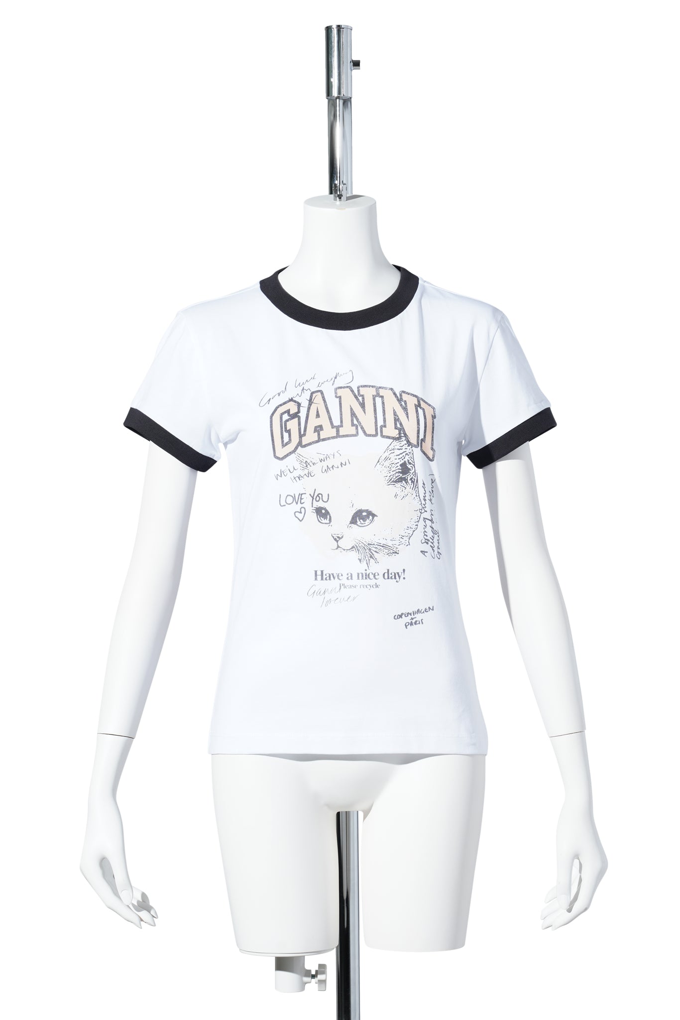 BASIC COTTON JERSEY KITTY FITTED T-SHIRT / BRIGHT WHITE