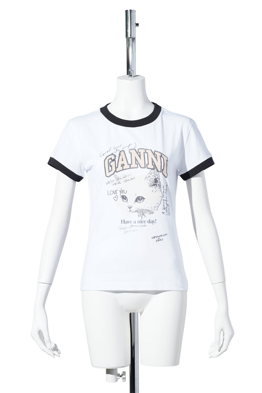 BASIC COTTON JERSEY KITTY FITTED T-SHIRT / BRIGHT WHITE