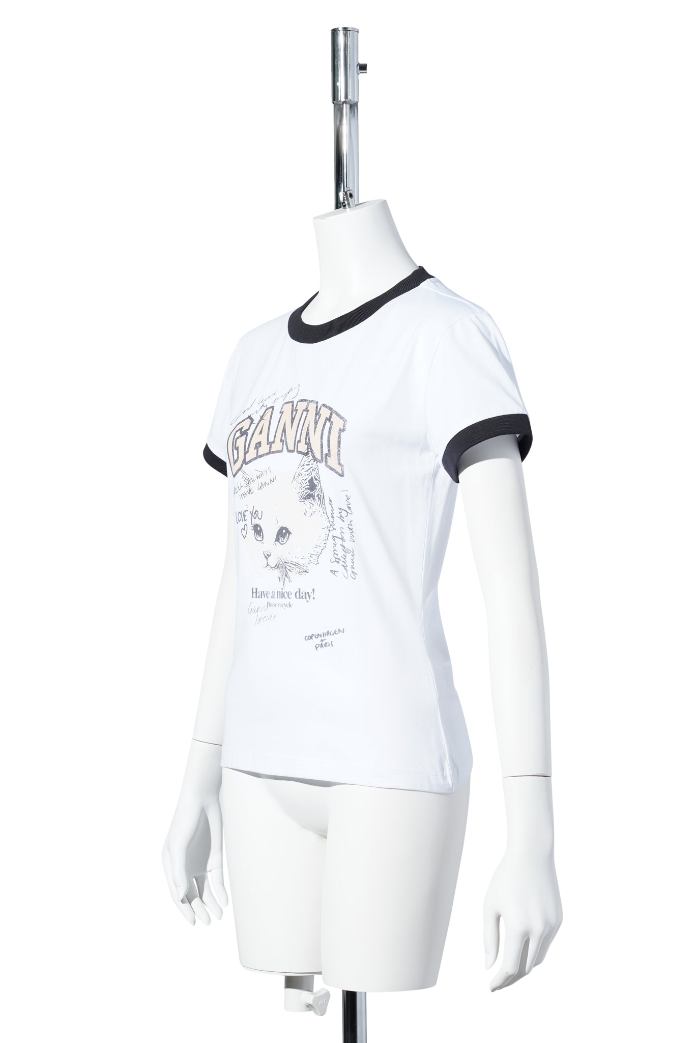 BASIC COTTON JERSEY KITTY FITTED T-SHIRT / BRIGHT WHITE