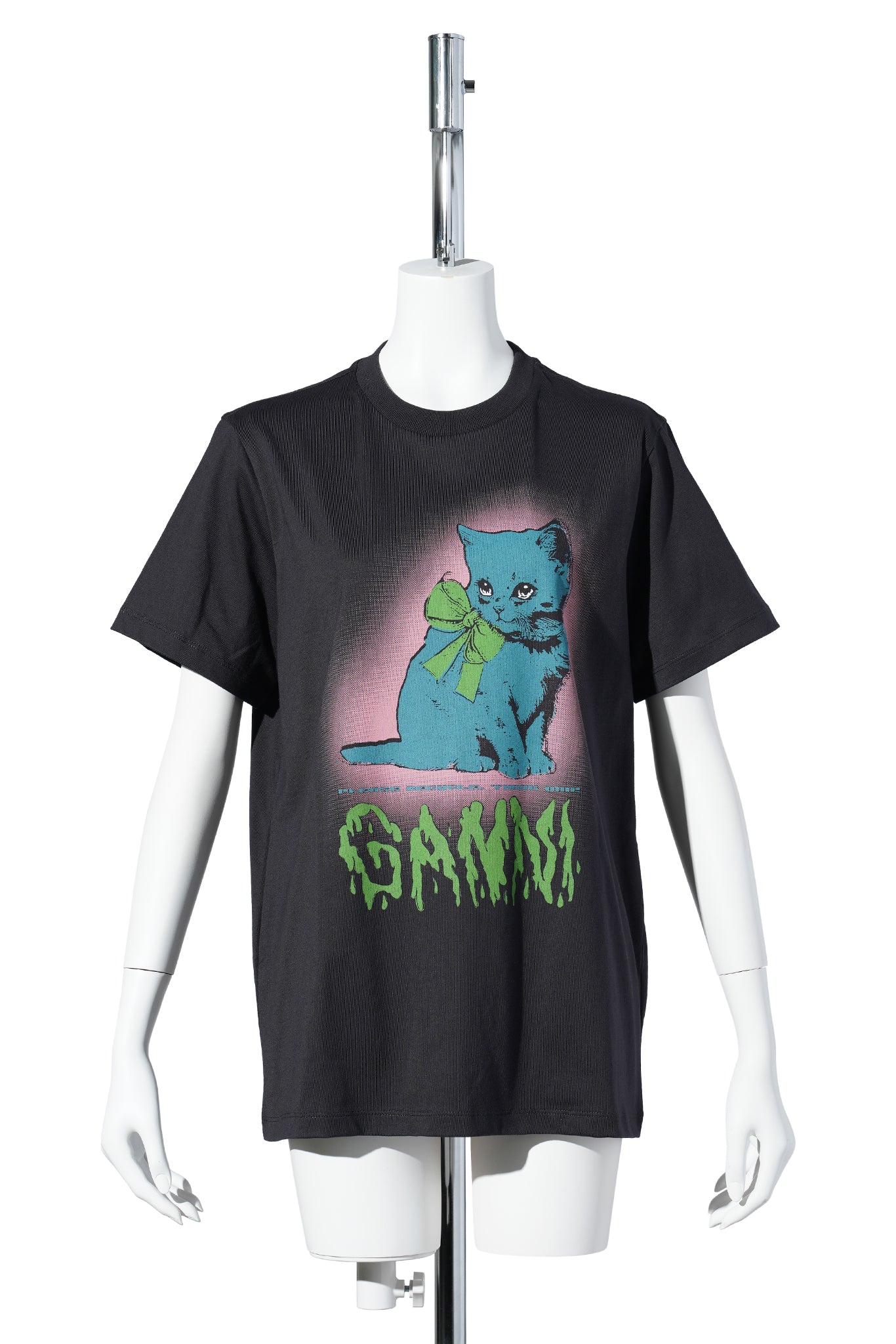 BASIC COTTON JERSEY NEON KITTY T-SHIRT / PHANTOM