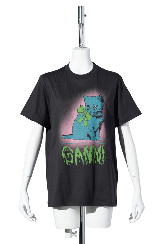 BASIC COTTON JERSEY NEON KITTY T-SHIRT / PHANTOM