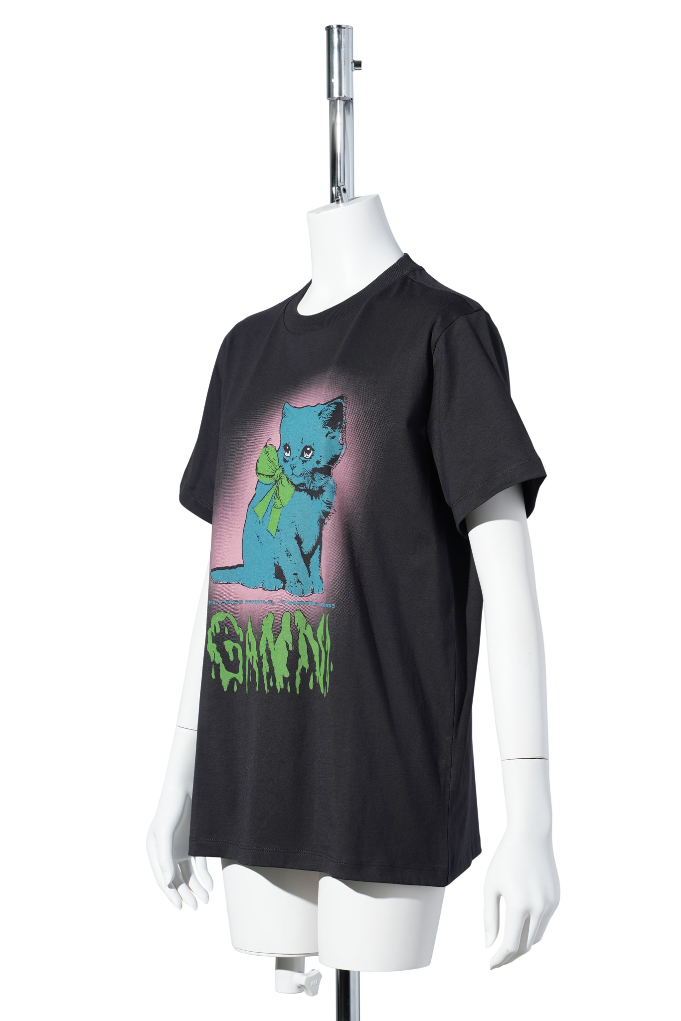 BASIC COTTON JERSEY NEON KITTY T-SHIRT / PHANTOM