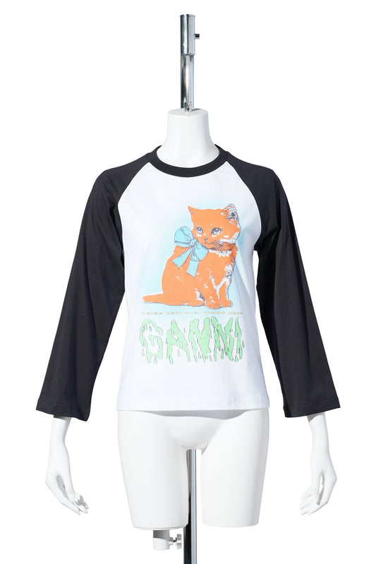 BASIC COTTON JERSEY KITTY BABY FITTED T-SHIRT / BRIGHT WHITE