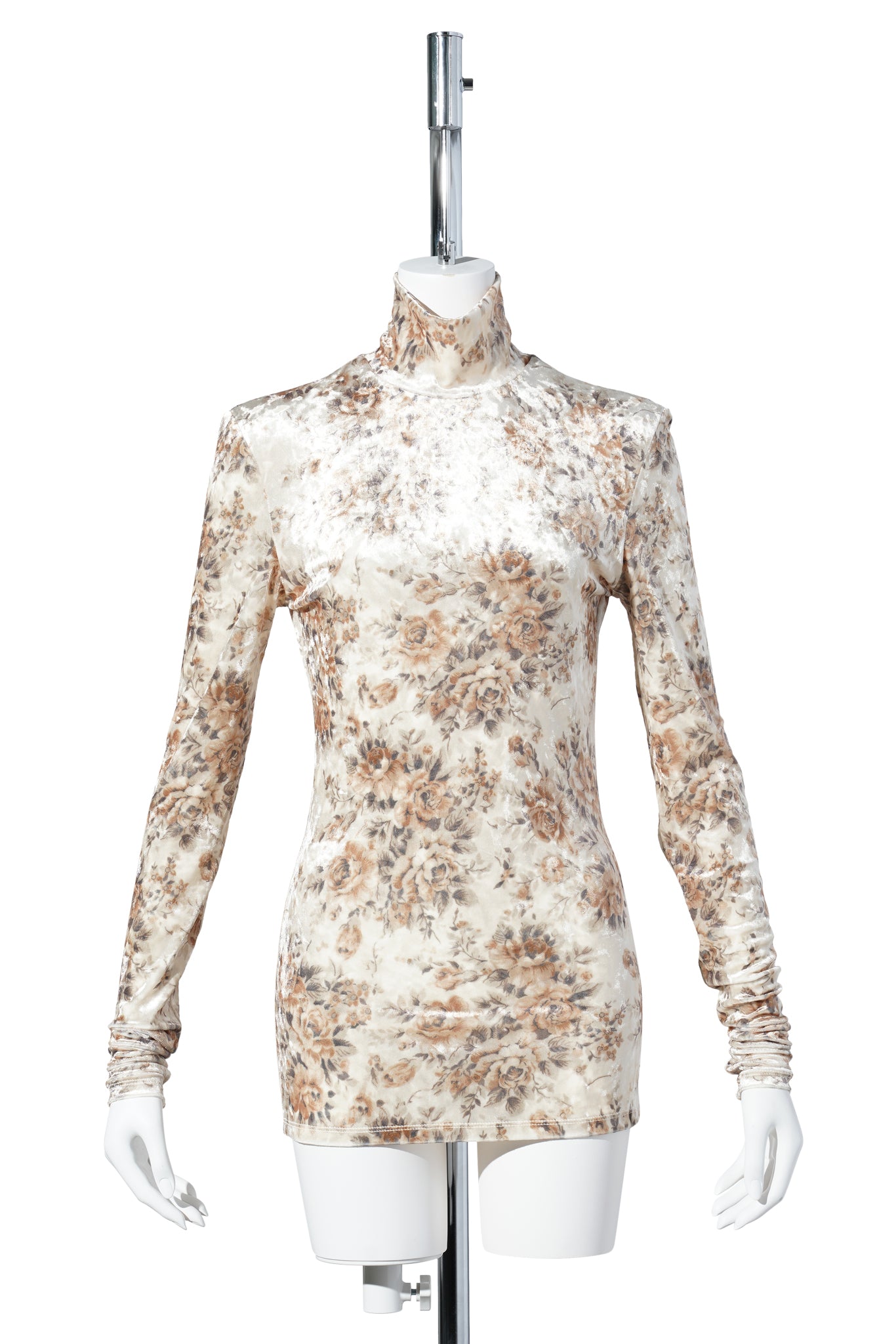 PRINTED VELOUR JERSEY TURTLENECK / CLOUD CREAM