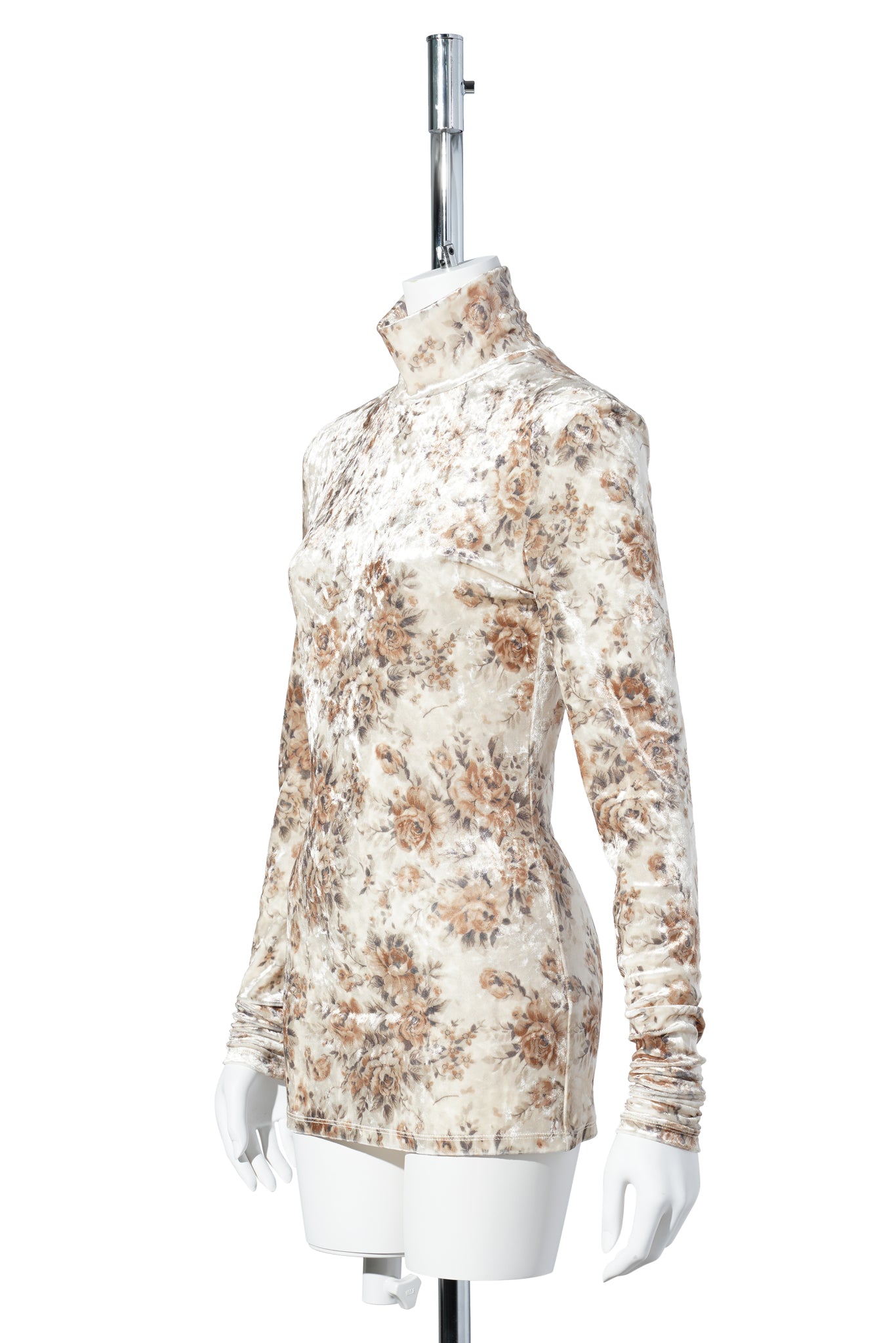 PRINTED VELOUR JERSEY TURTLENECK / CLOUD CREAM