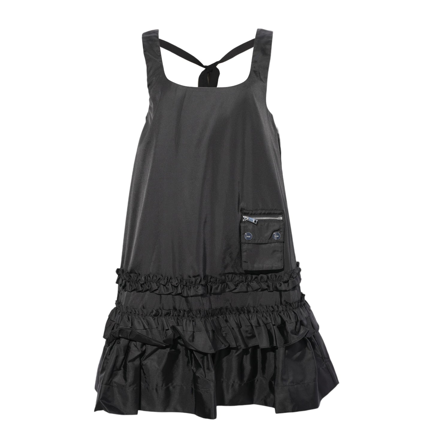 DUCHESSE NYLON U-NECK MINI DRESS / BLACK