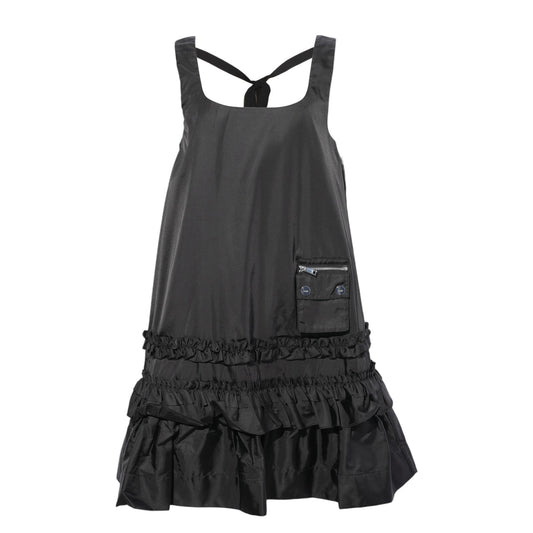 DUCHESSE NYLON U-NECK MINI DRESS / BLACK