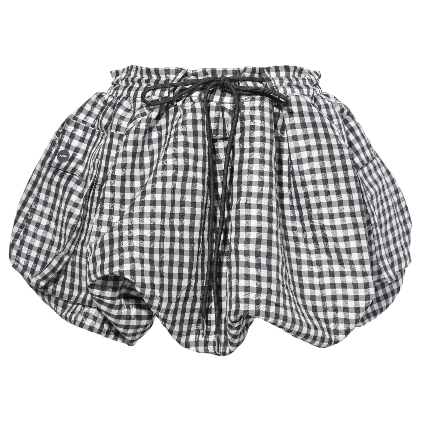 CRINKLED TAFFETA CHECK MINI BUBBLE SKIRT / BLACK