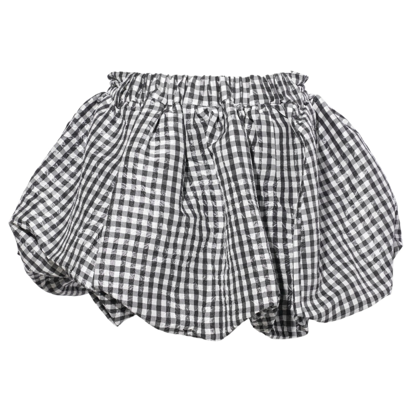 CRINKLED TAFFETA CHECK MINI BUBBLE SKIRT / BLACK