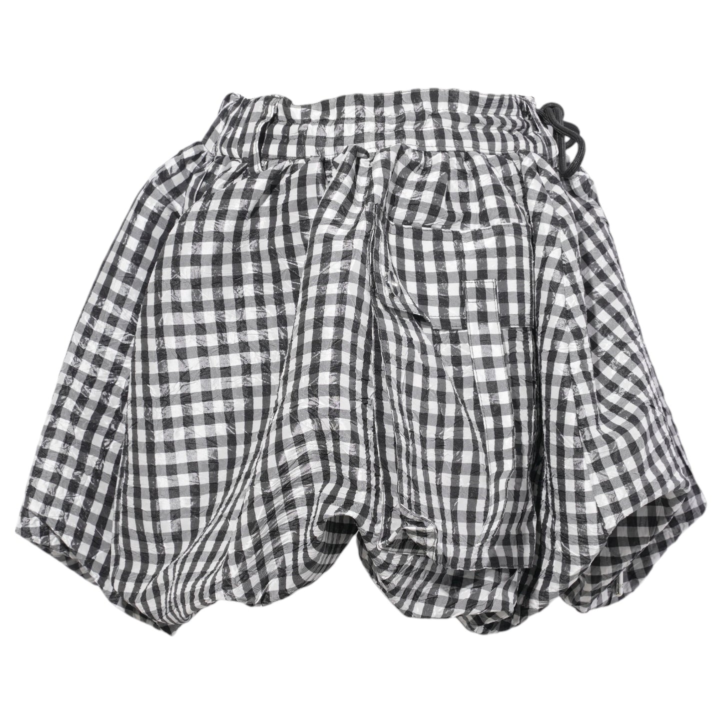 CRINKLED TAFFETA CHECK MINI BUBBLE SKIRT / BLACK