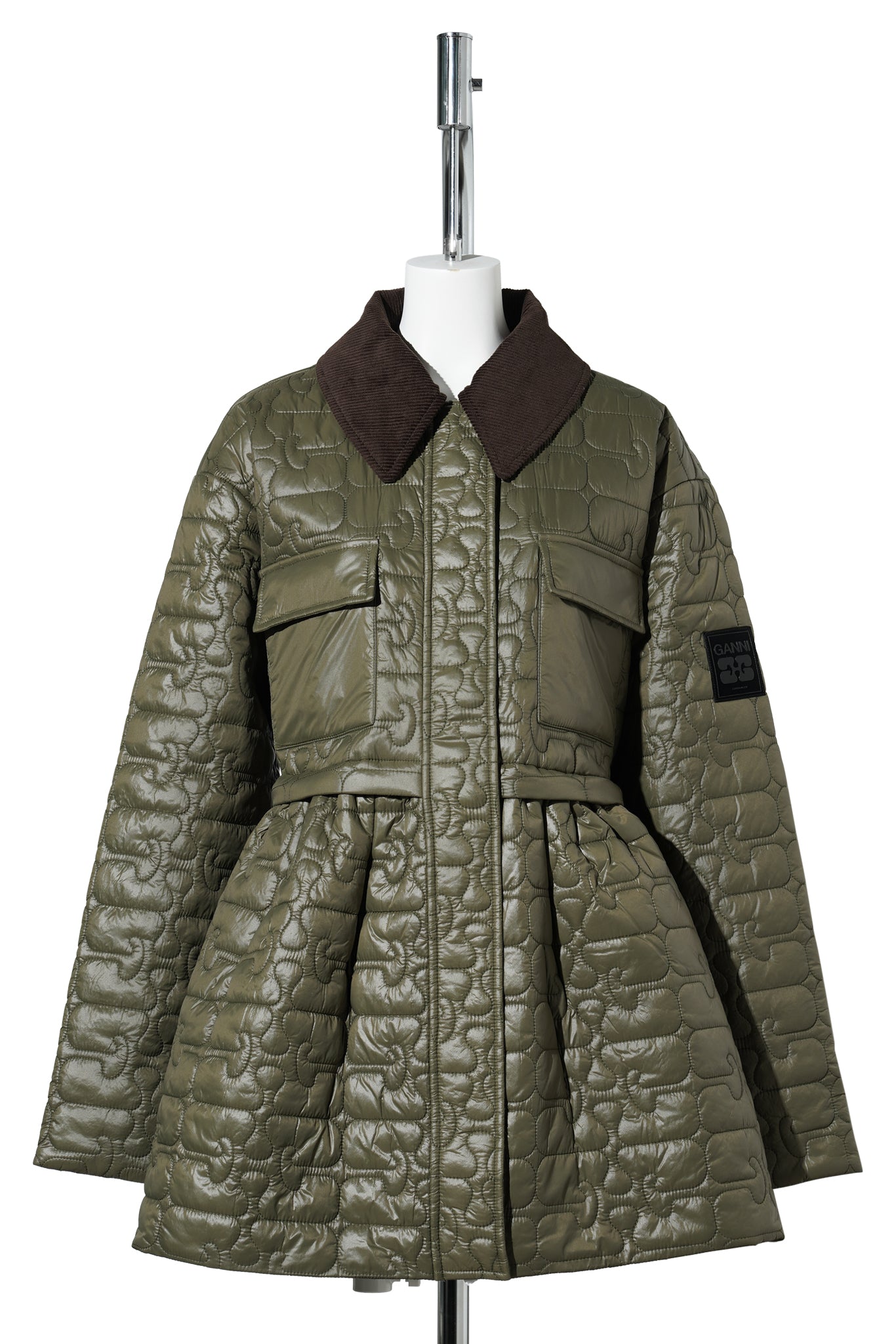 SHINY QUILT MIDI JACKET W. FLARE / KALAMATA