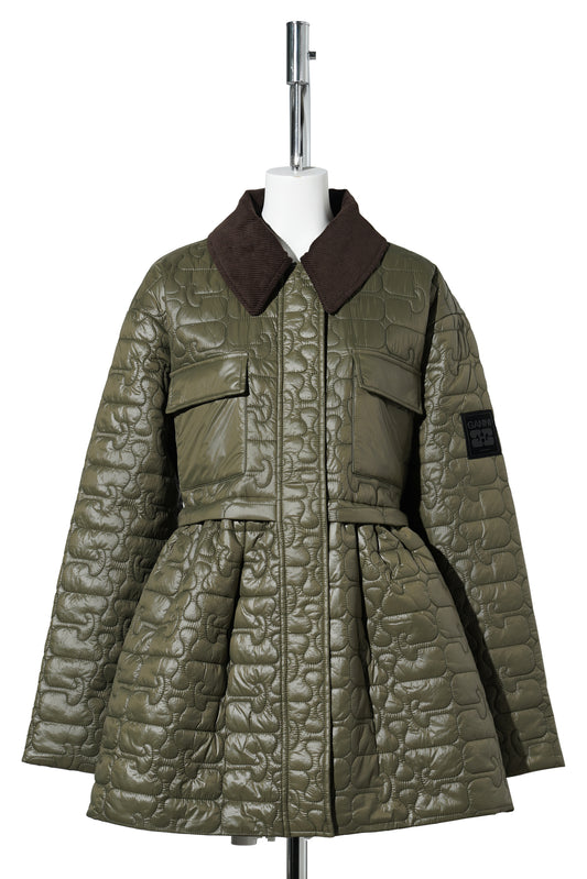 SHINY QUILT MIDI JACKET W. FLARE / KALAMATA