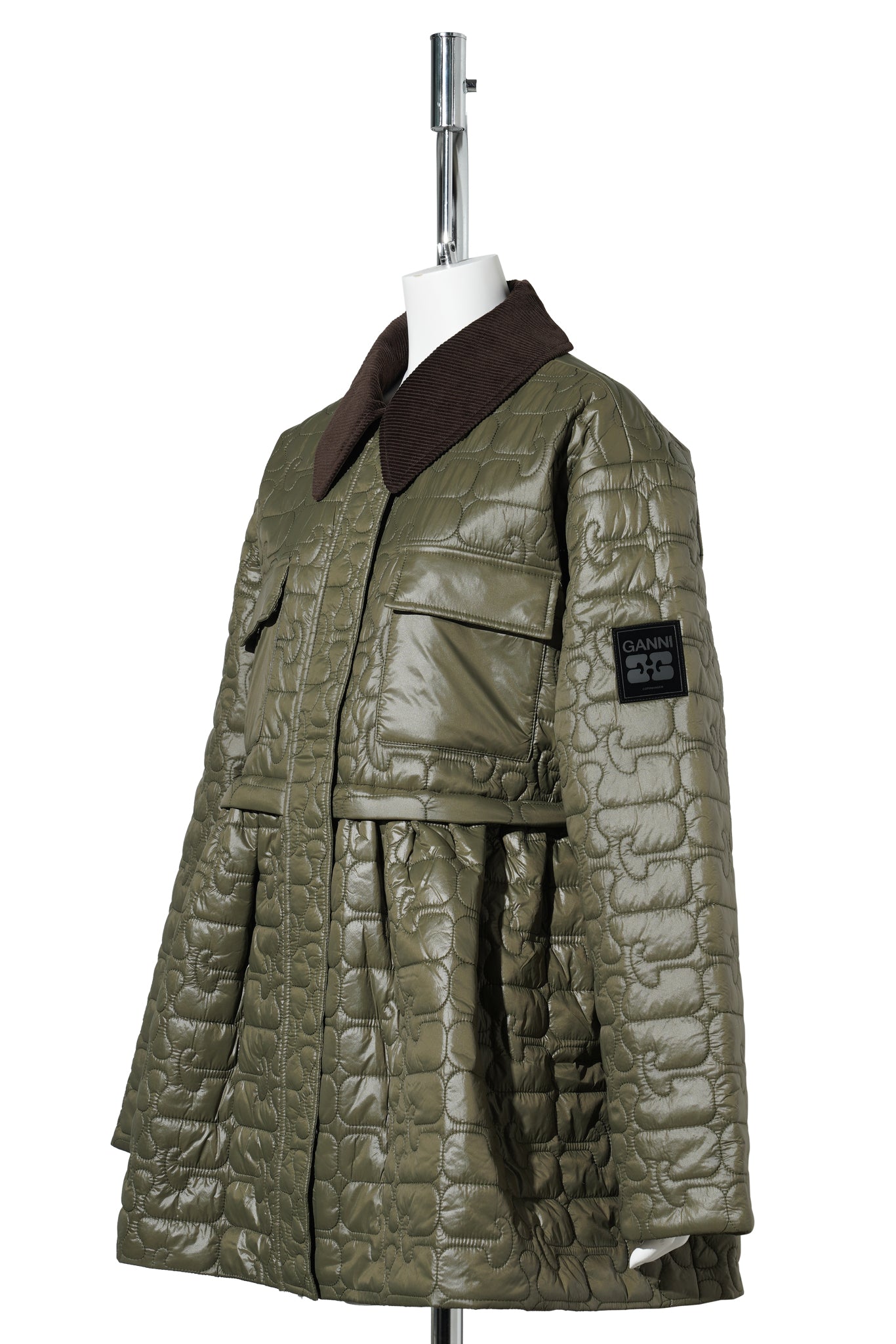 SHINY QUILT MIDI JACKET W. FLARE / KALAMATA