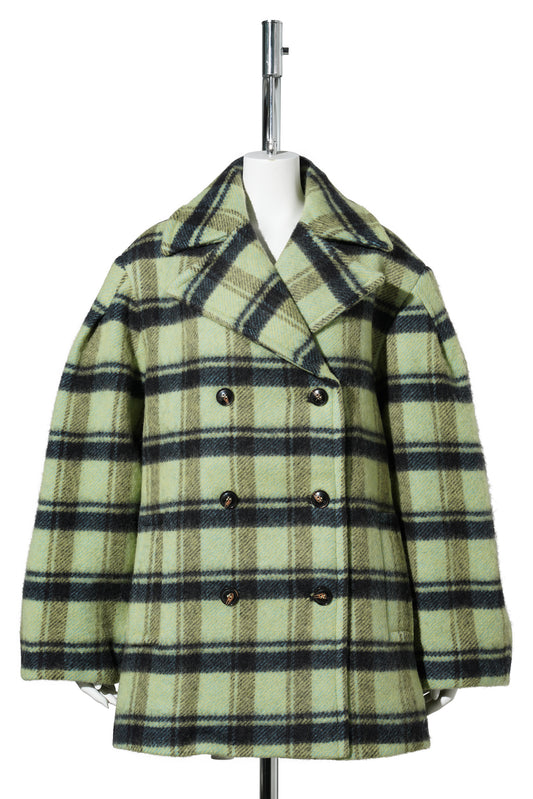 BRUSHED WOOL CHECK MIDI COAT / LIMESHERBE