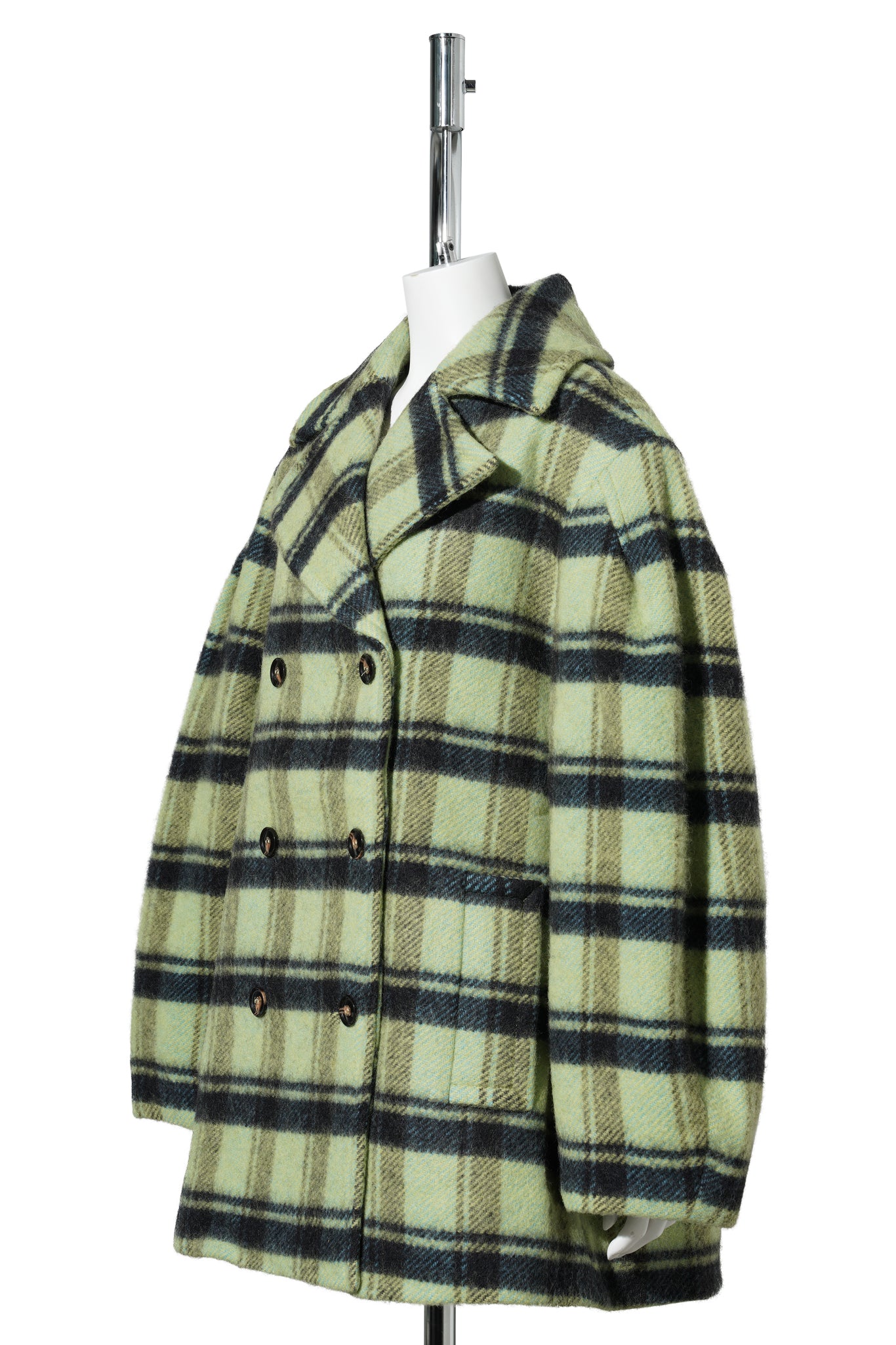 BRUSHED WOOL CHECK MIDI COAT / LIMESHERBE