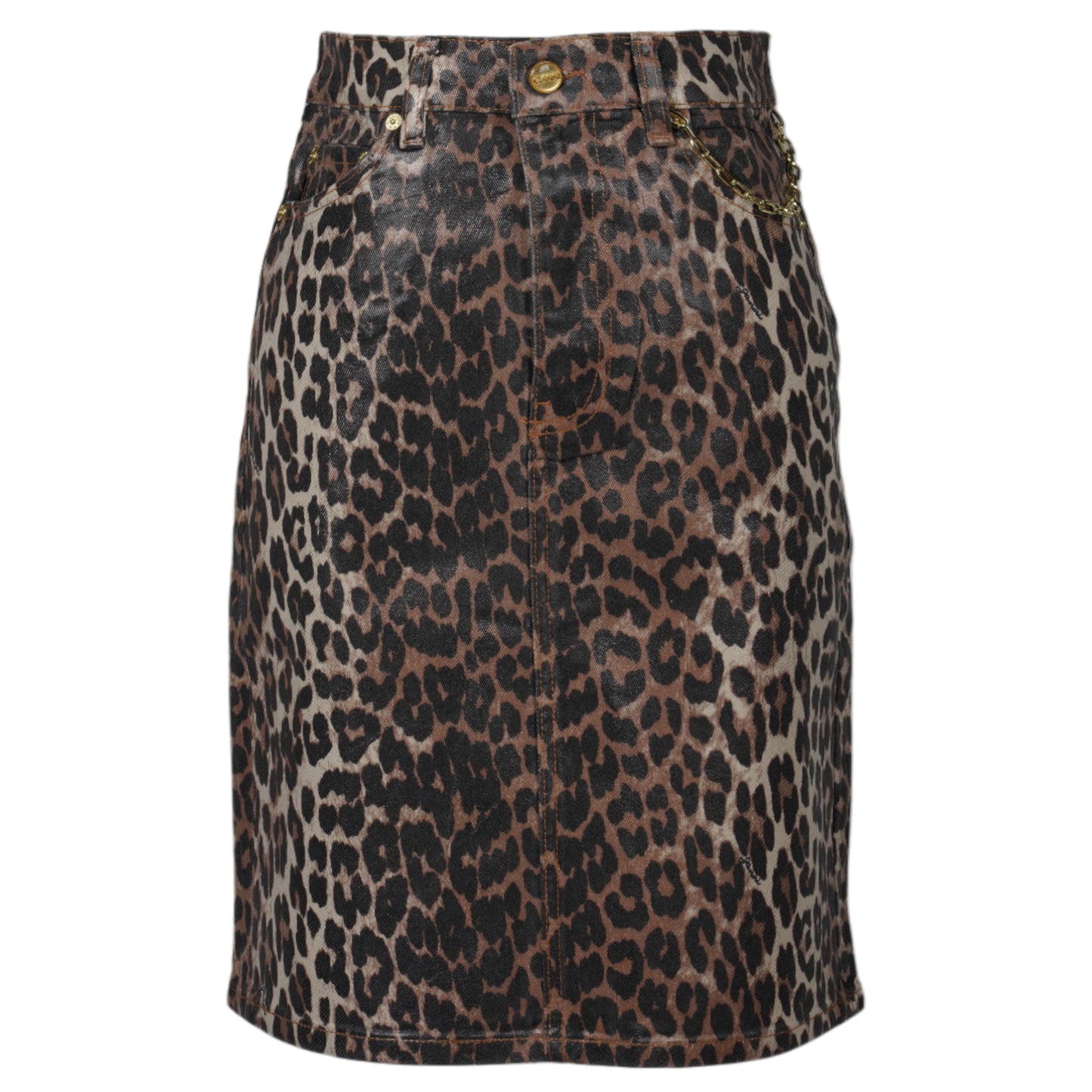 FOIL PRINT DENIM SKIRT / LEOPARD