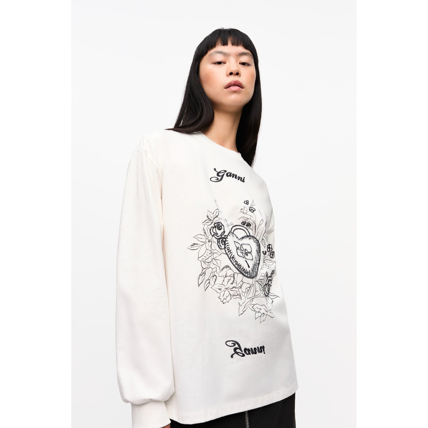 RE-CUT HEAVY JERSEY CHARM LONG SLEEVE T-SHIRT / EGRET