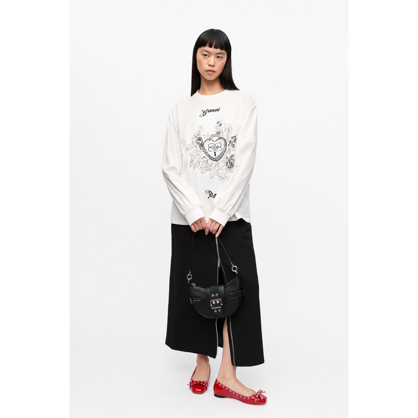 RE-CUT HEAVY JERSEY CHARM LONG SLEEVE T-SHIRT / EGRET