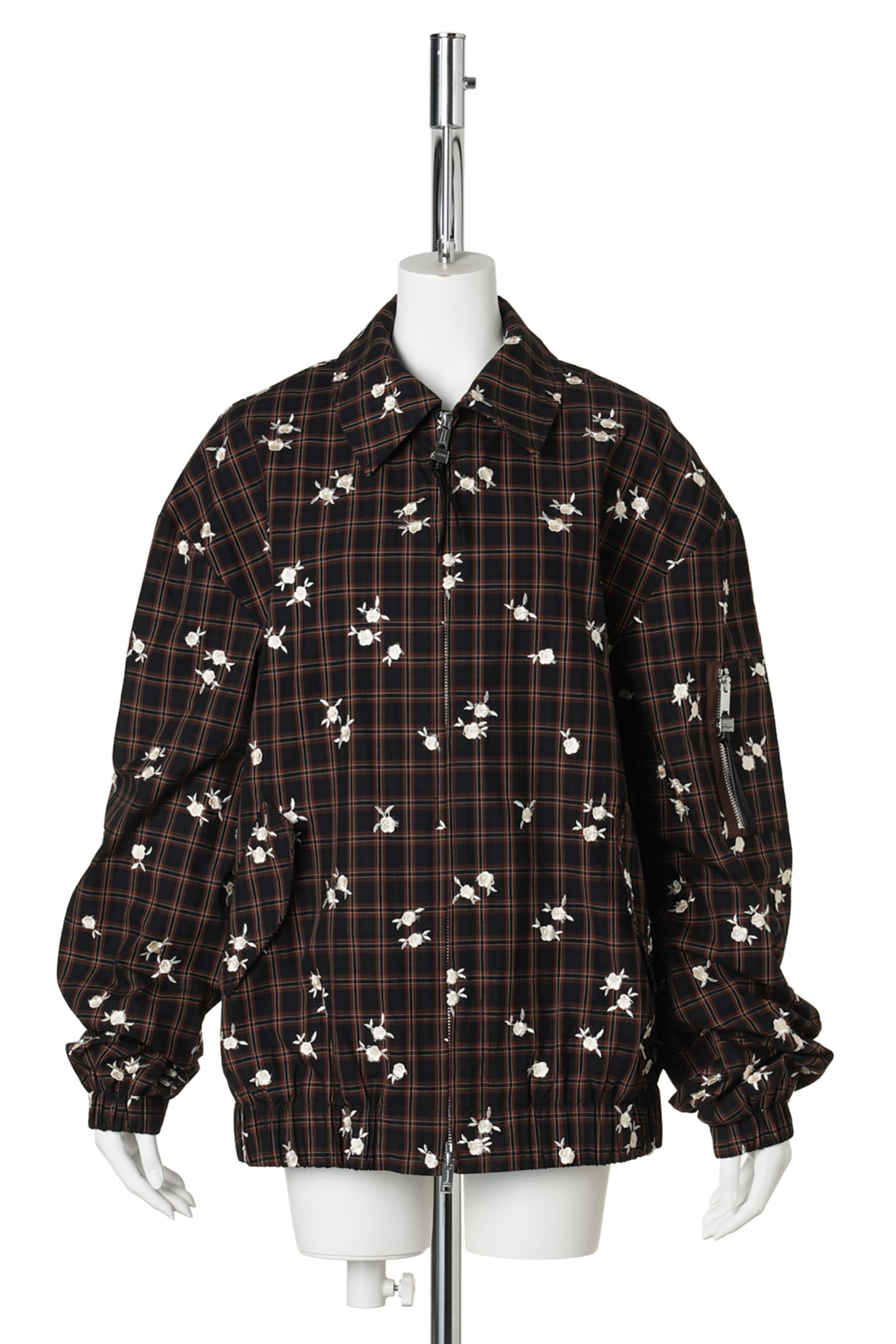 YARN DYED CHECK FLOWER BOMBER / CAPPUCCINO