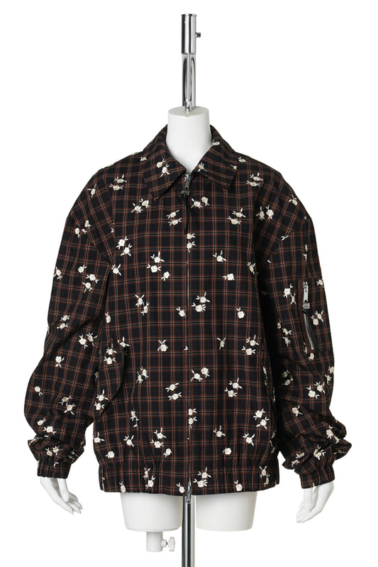 YARN DYED CHECK FLOWER BOMBER / CAPPUCCINO