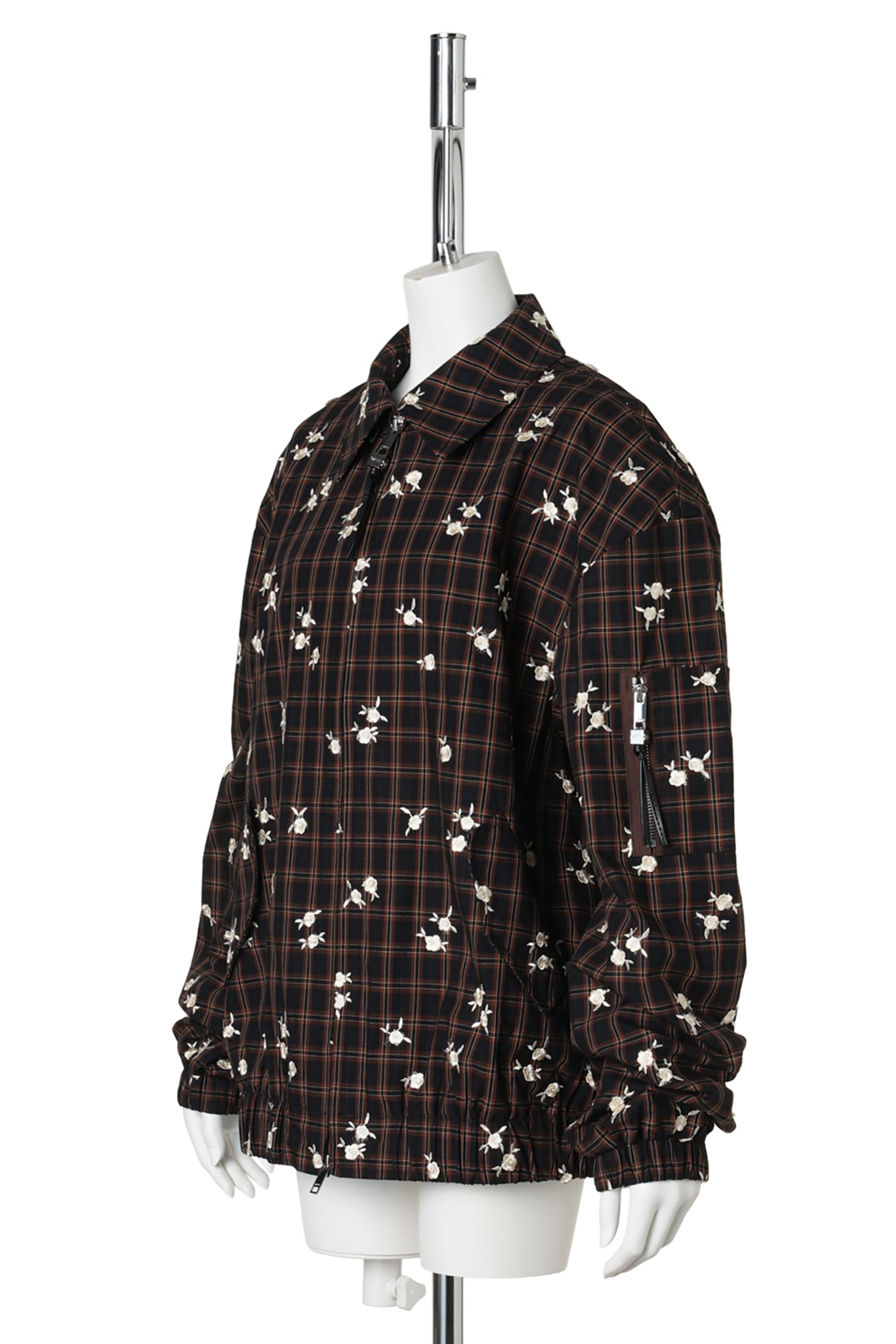 YARN DYED CHECK FLOWER BOMBER / CAPPUCCINO