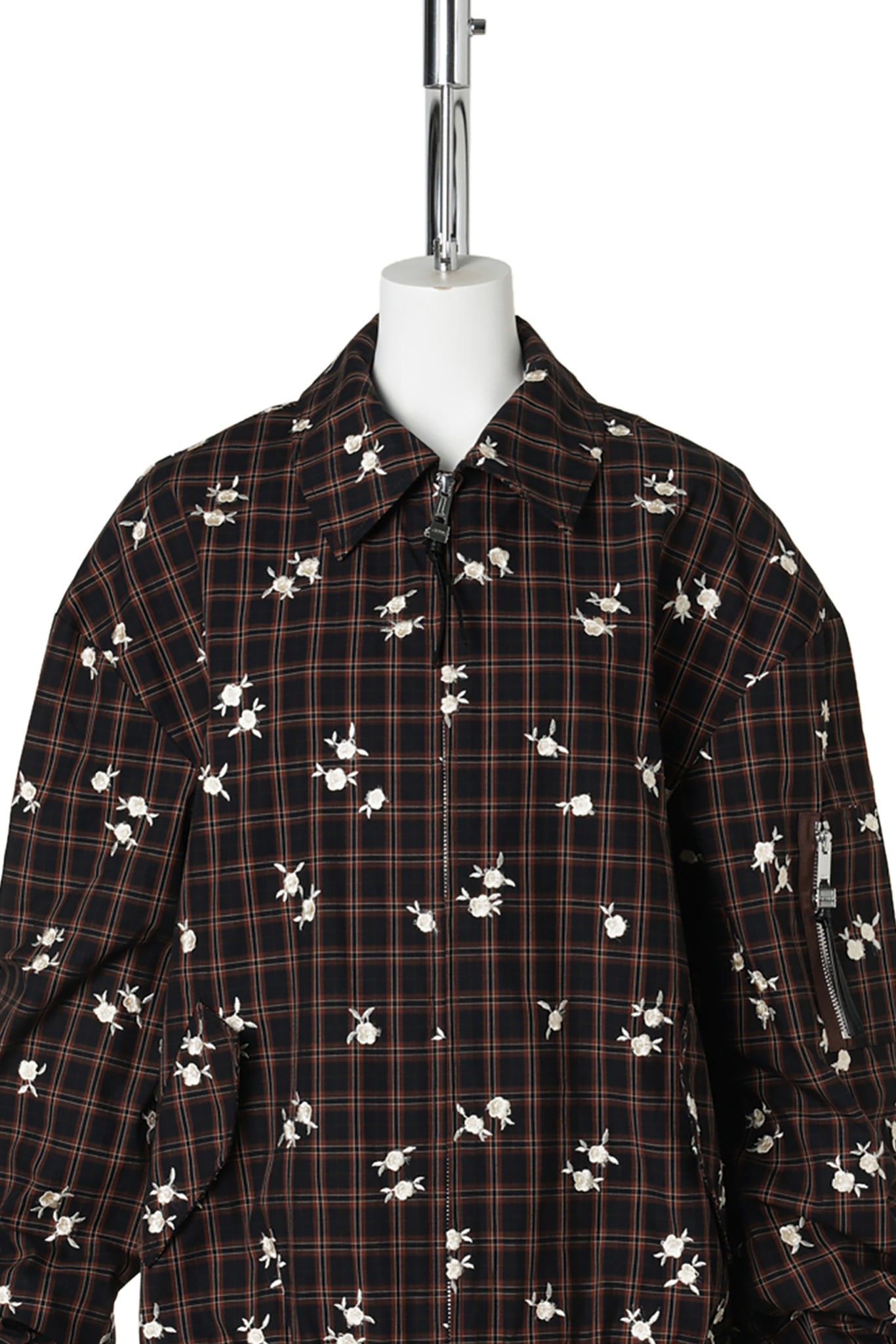 YARN DYED CHECK FLOWER BOMBER / CAPPUCCINO