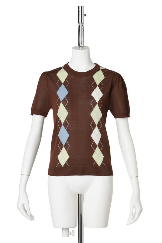 LIGHT COTTON ARGYLE T-SHIRT / TIRAMISU