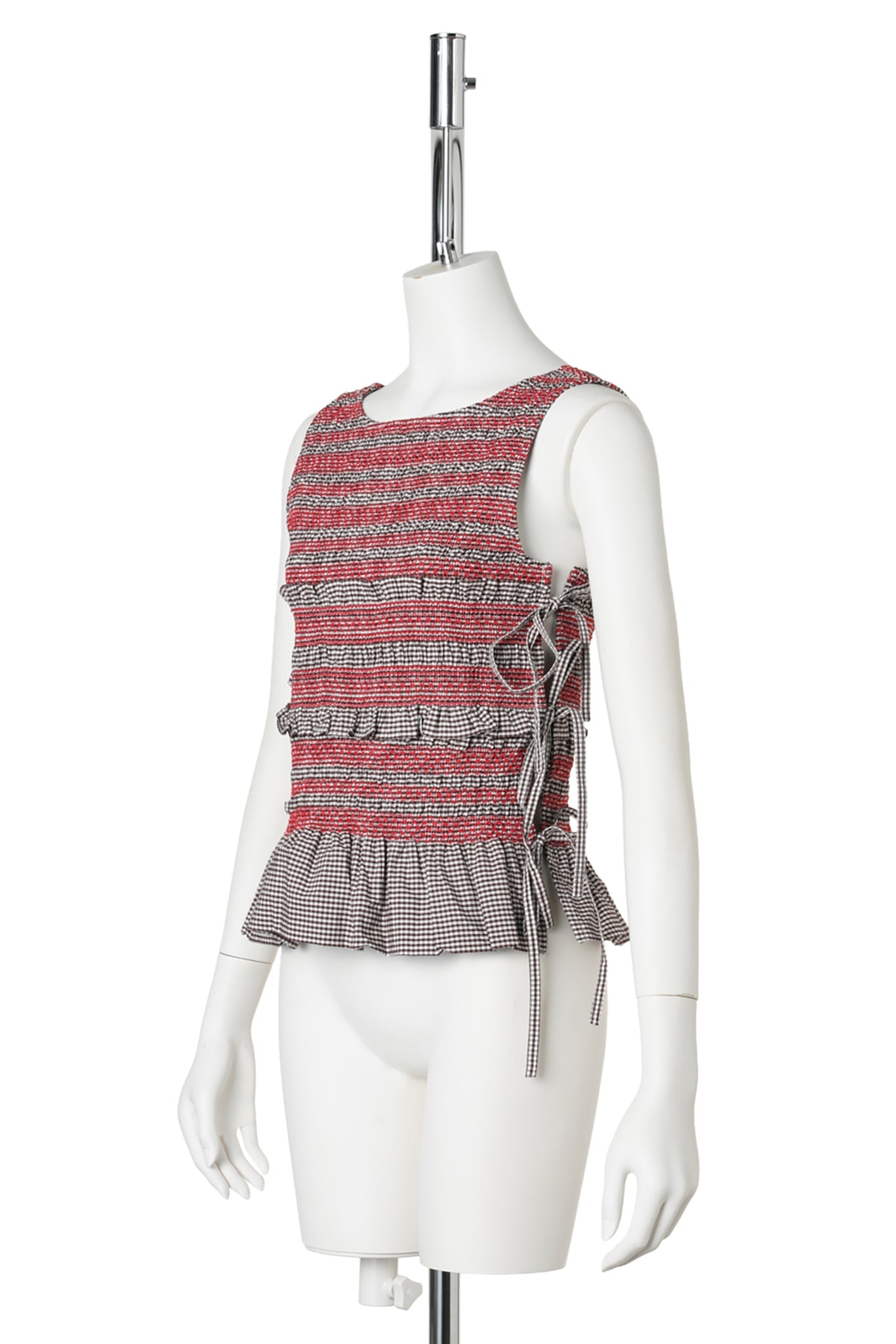 CHECK COTTON SMOCKED TIE STRING TOP / CHICORY COFFEE