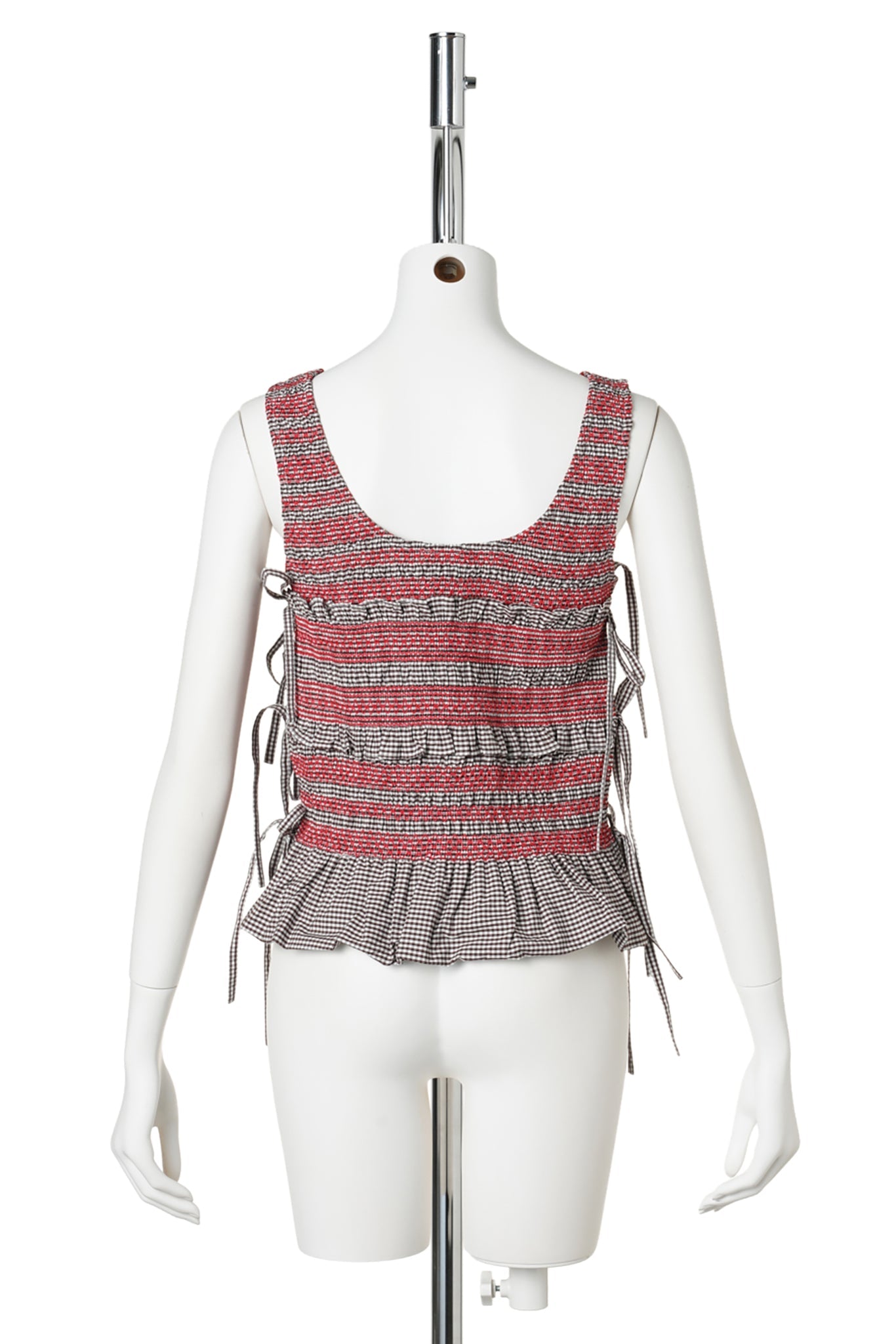 CHECK COTTON SMOCKED TIE STRING TOP / CHICORY COFFEE
