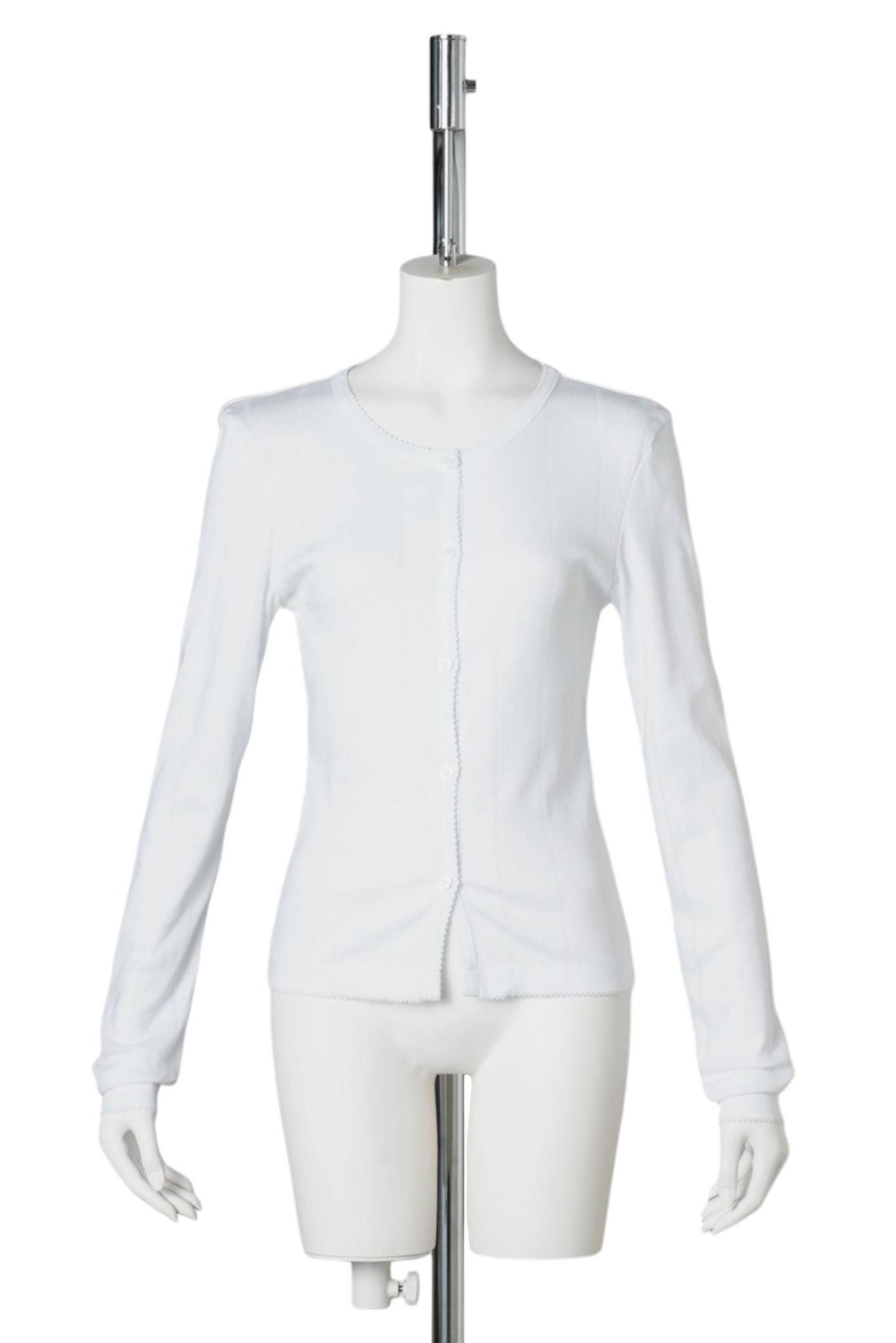 COMPACT POINTELLE RIB JERSEY LS BUTTON TOP / BRIGHT WHITE