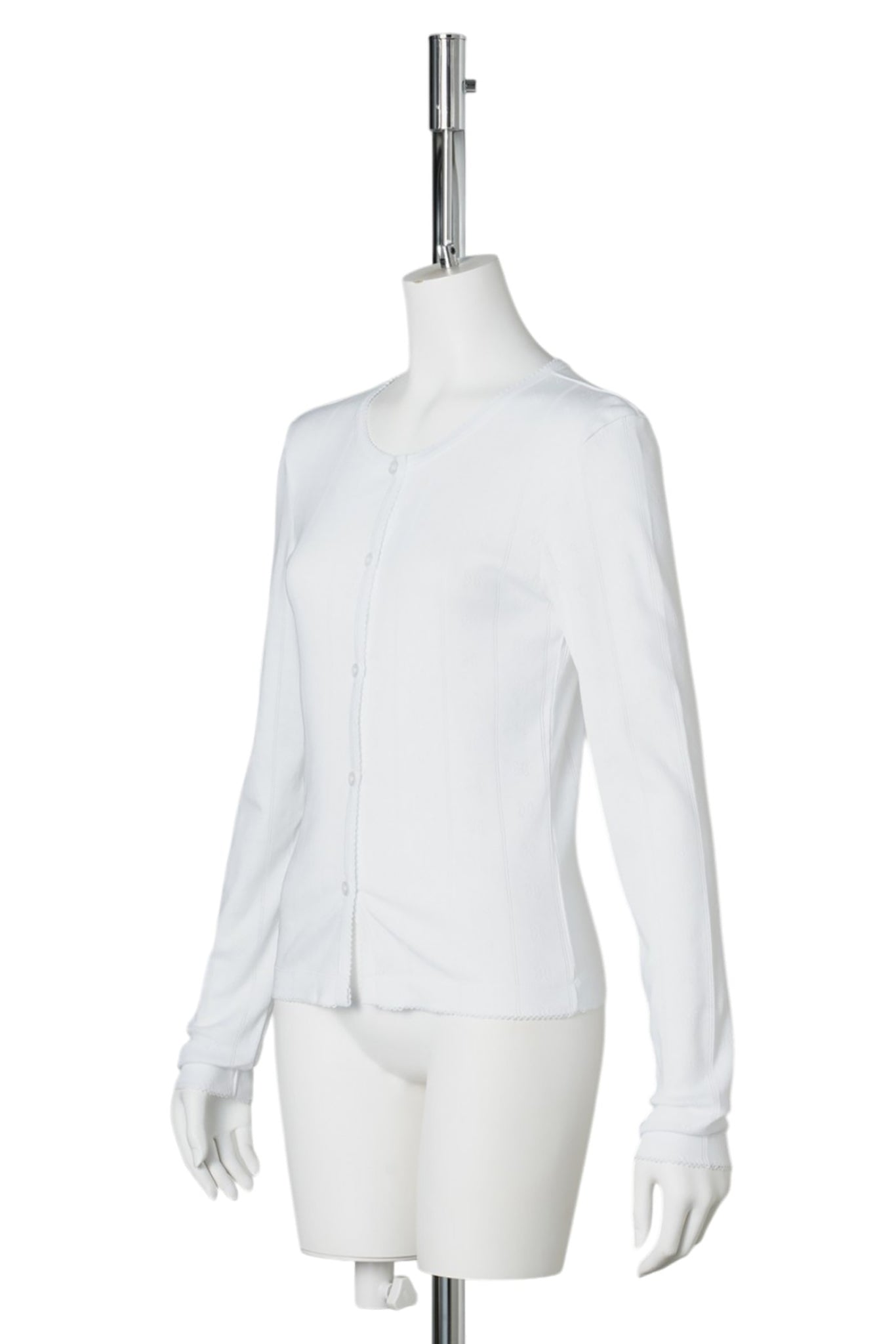 COMPACT POINTELLE RIB JERSEY LS BUTTON TOP / BRIGHT WHITE