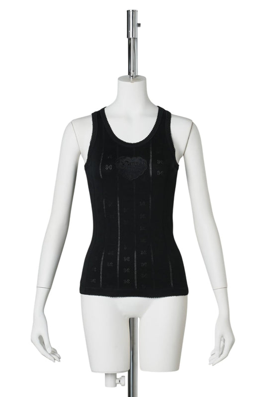 COMPACT POINTELLE RIB JERSEY TANK TOP / BLACK