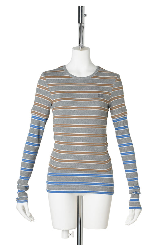 SOFT COTTON RIB LONG SLEEVE DOUBLE LAYER / STRONGBLUE