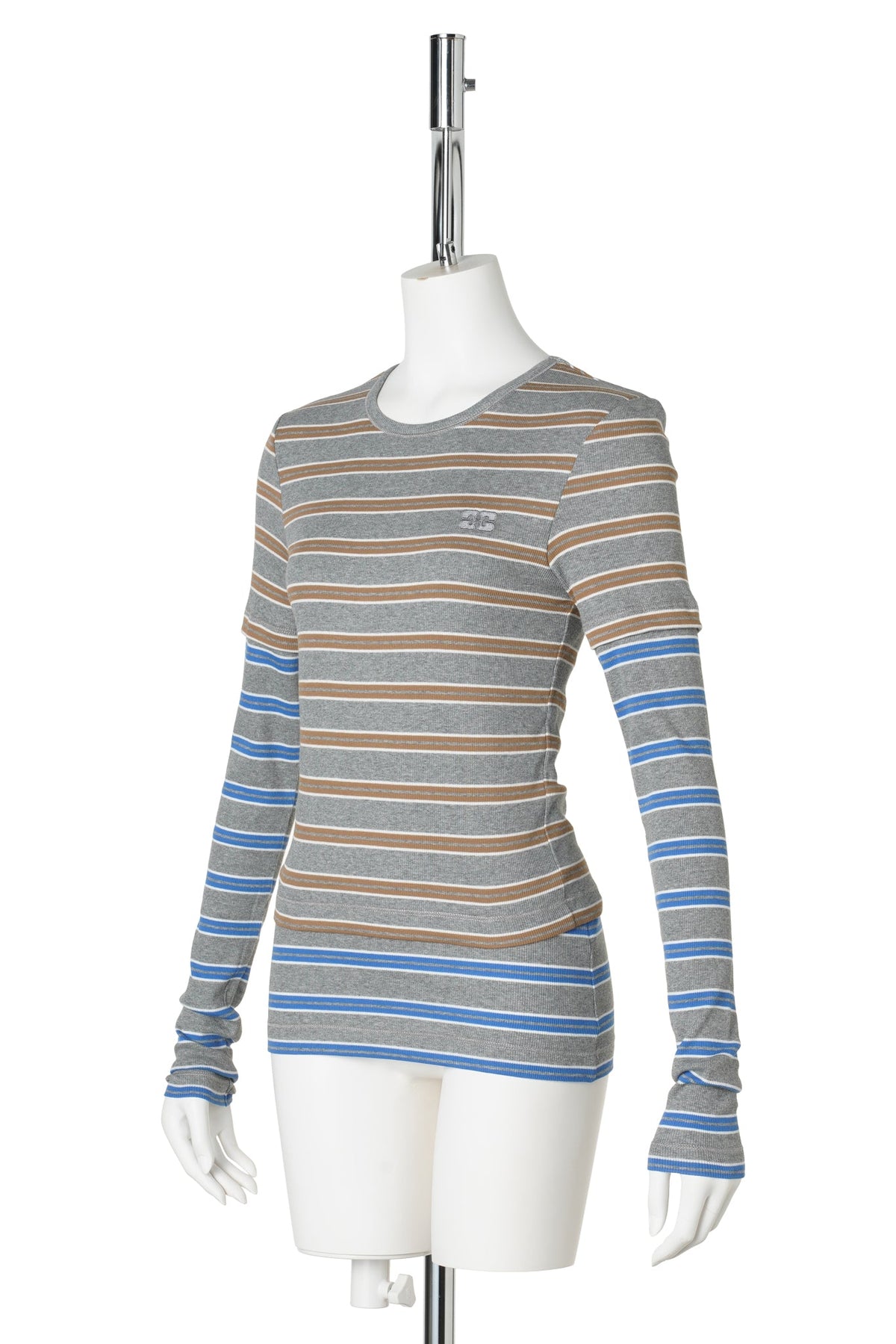 SOFT COTTON RIB LONG SLEEVE DOUBLE LAYER / STRONGBLUE