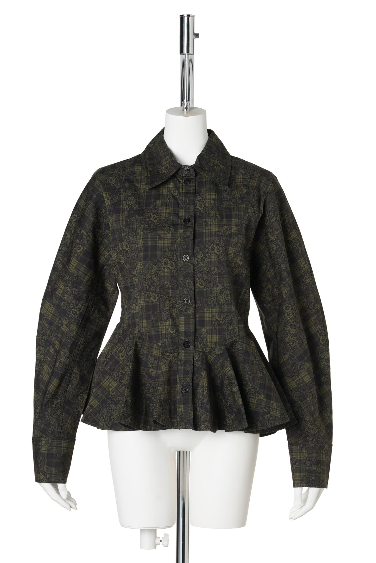 PRINTED STRETCHCOTTON PEPLUM SHIRT / GOTHICOLIVE
