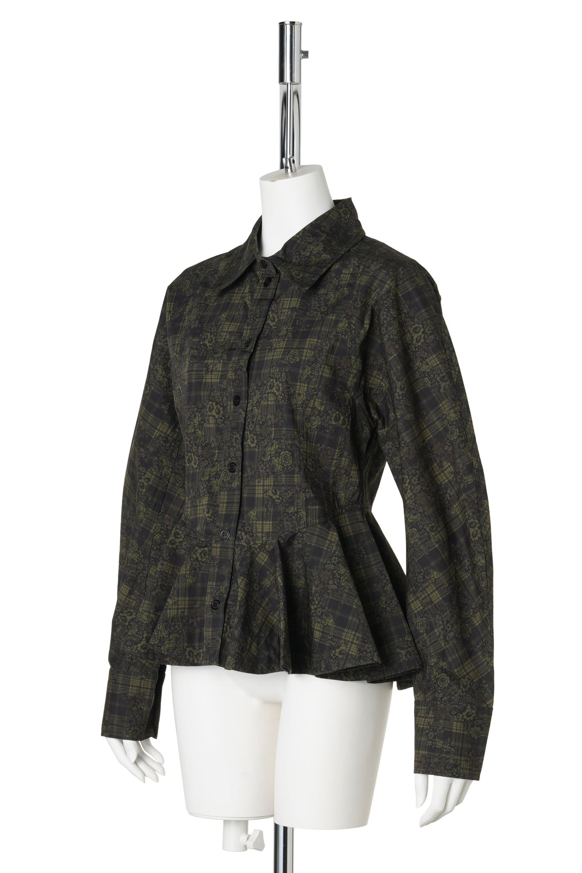 PRINTED STRETCHCOTTON PEPLUM SHIRT / GOTHICOLIVE