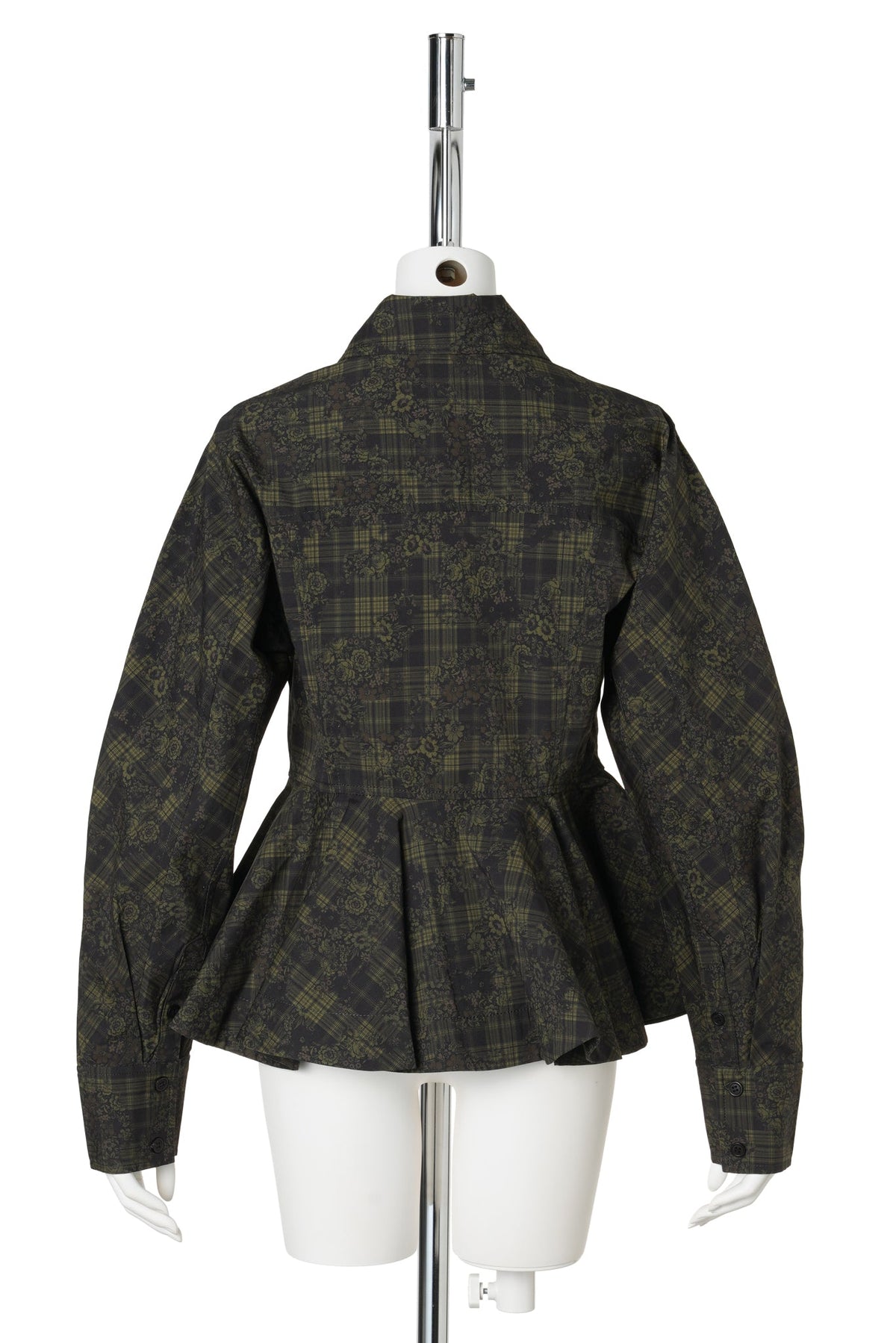 PRINTED STRETCHCOTTON PEPLUM SHIRT / GOTHICOLIVE