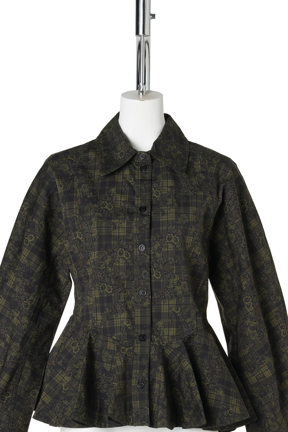 PRINTED STRETCHCOTTON PEPLUM SHIRT / GOTHICOLIVE