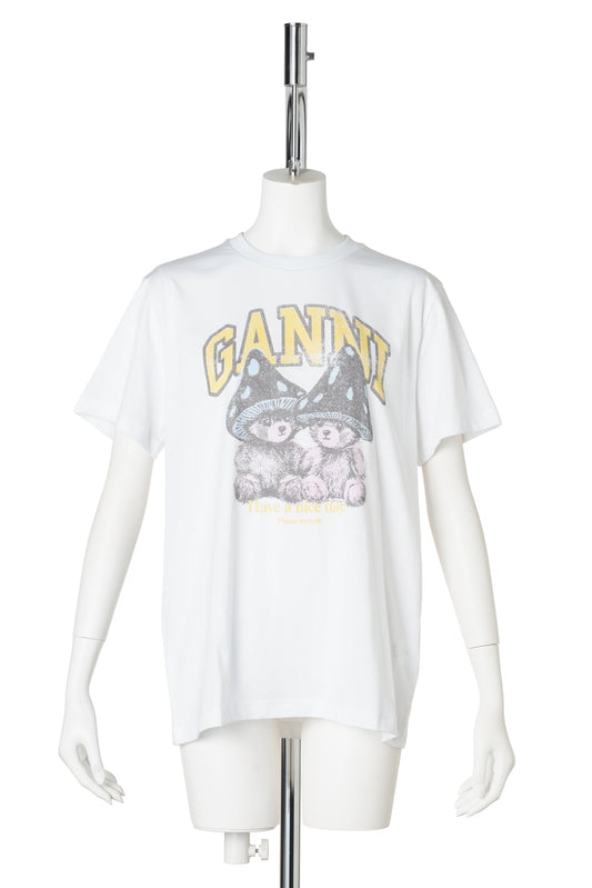 BASIC COTTON RELAXED T-SHIRT TEDDY MUSHROOMS / BRIGHTWHITE