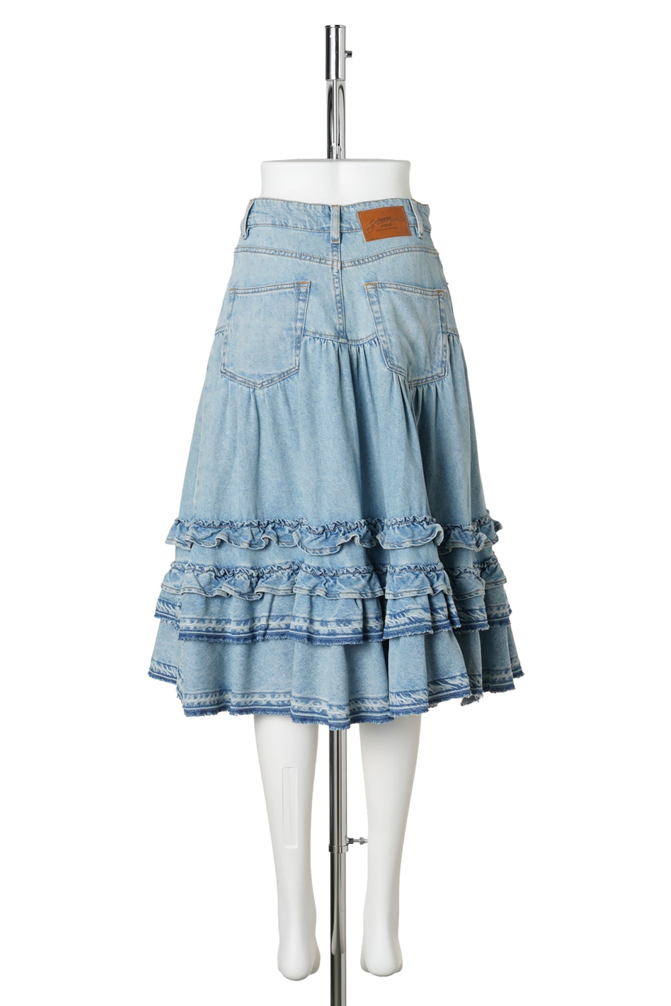 LIGHTWEIGHT DENIM FRILL MIDI SKIRT / LIGHT BLUE VINTAGE