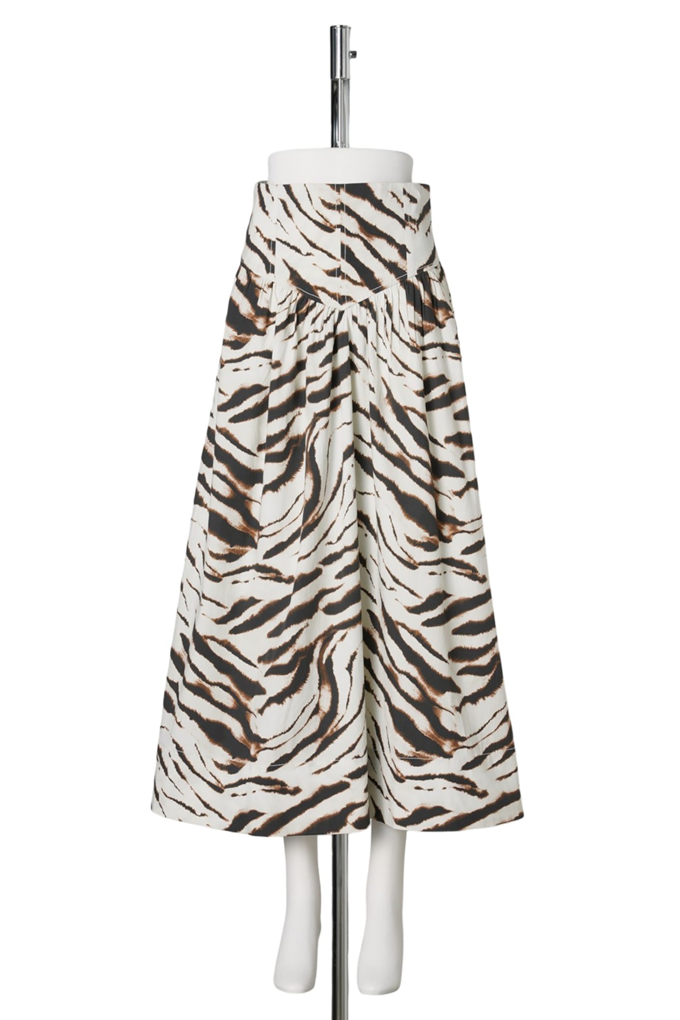 PRINTED STRETCH COTTON LONG SKIRT / EGRET