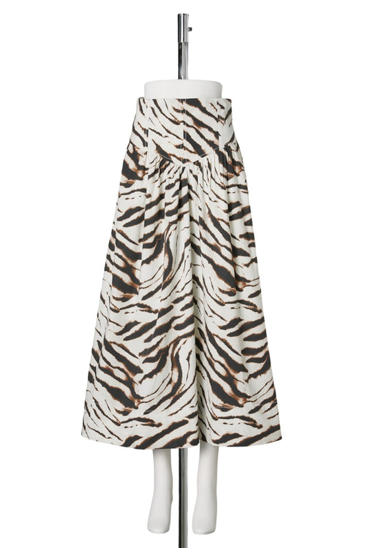 PRINTED STRETCH COTTON LONG SKIRT / EGRET