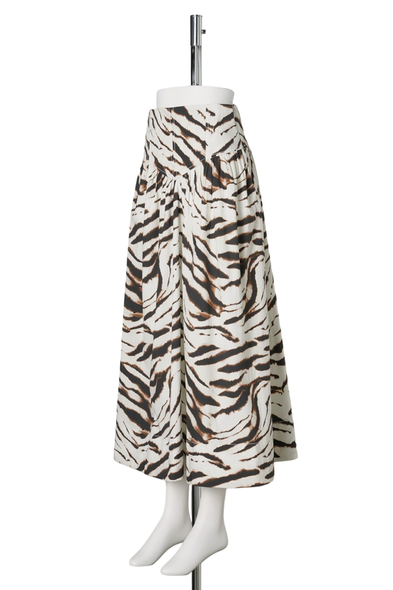 PRINTED STRETCH COTTON LONG SKIRT / EGRET