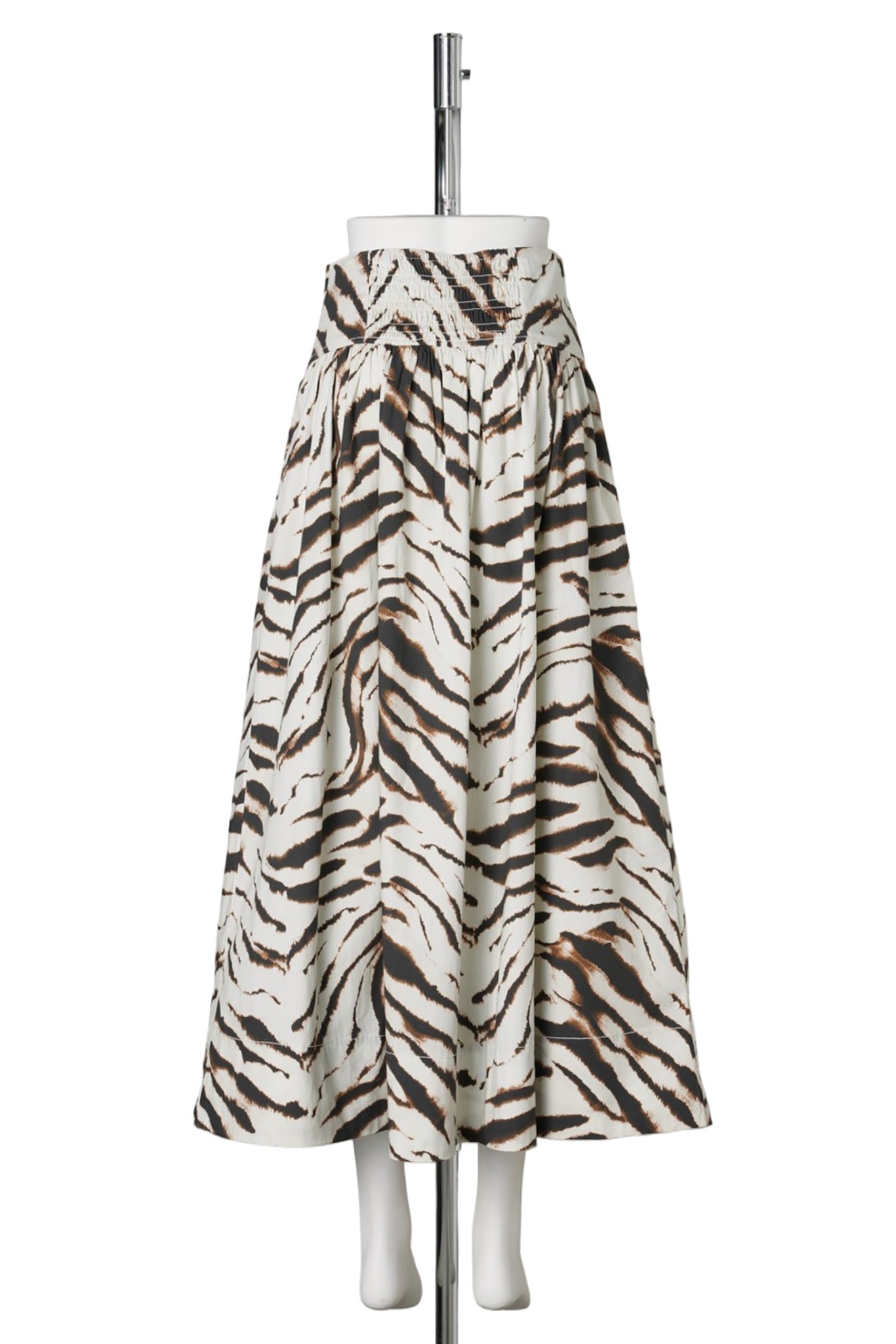 PRINTED STRETCH COTTON LONG SKIRT / EGRET