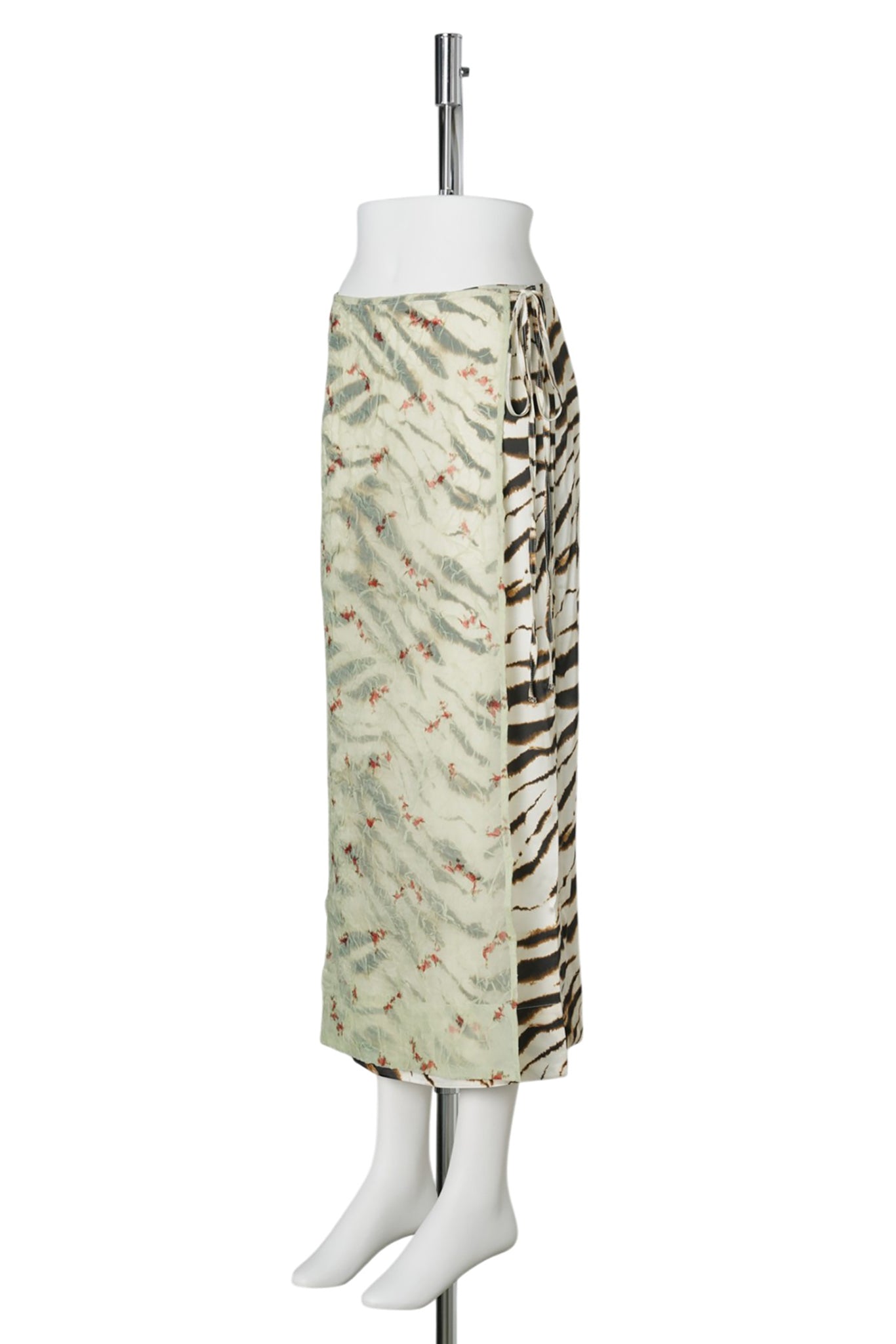 SHIBORI ORGANZA/PRINTED STRETCH SATIN SKIRT / SEEDLING