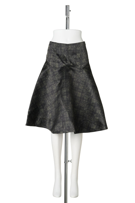 PRINTED DUCHESSE SATIN KNEE LENGTH SKIRT / GOTHICOLIVE