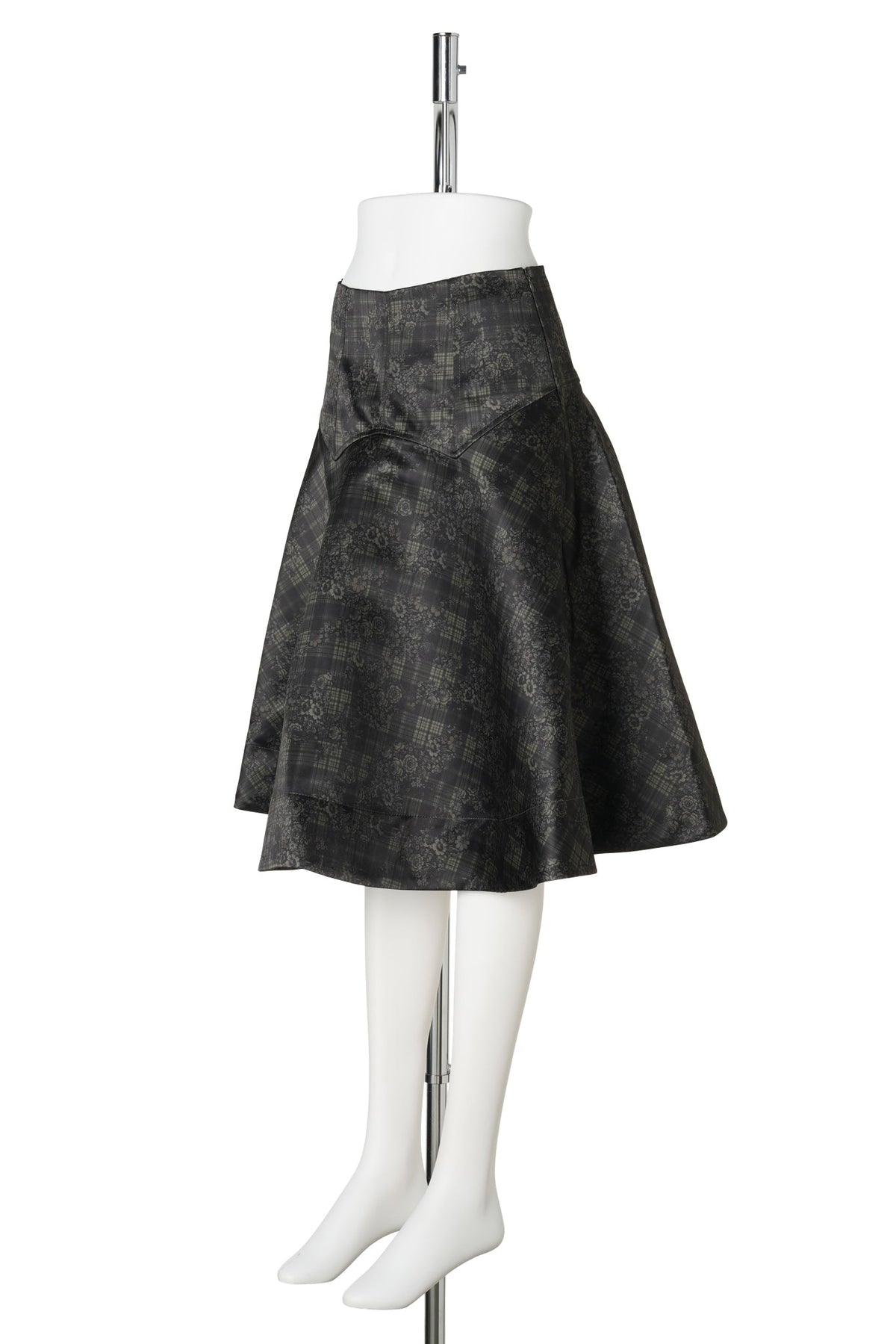 PRINTED DUCHESSE SATIN KNEE LENGTH SKIRT / GOTHICOLIVE