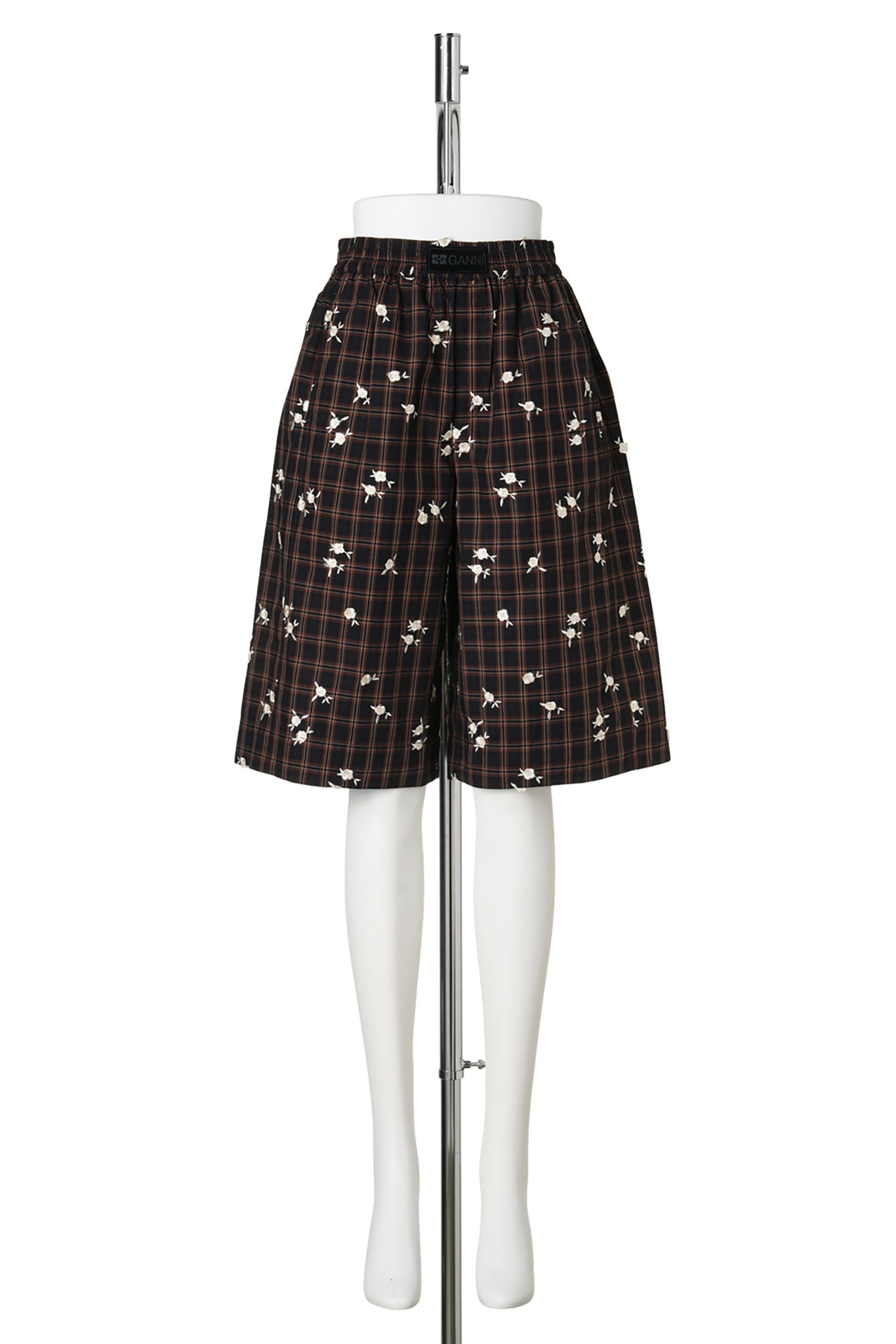 YARN DYED CHECK FLOWER SHORTS / CAPPUCCINO
